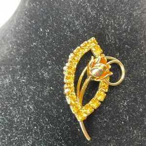 Rose Jeweled Yellow Brooch